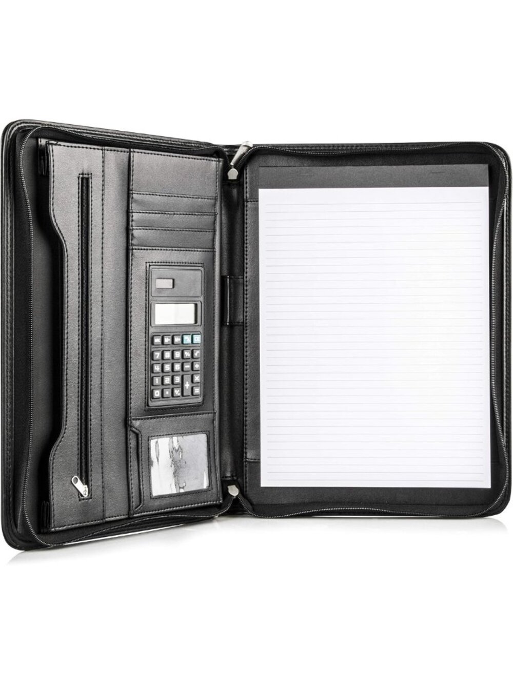 Vegan Leather Business Portfolio Padfolio with Zipper, Tablet Sleeve & Card